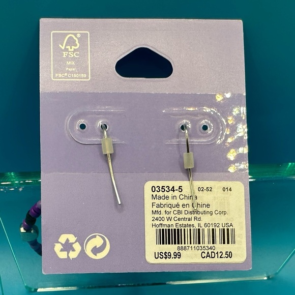 Butterfly Purple Black bead Hoop Earrings NWT sensitive ears - Picture 3 of 3